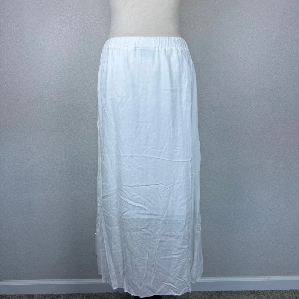 Tribal White‎ Maxi Skirt Women's Elastic Waist Crochet Lace Blocking Trim Boho